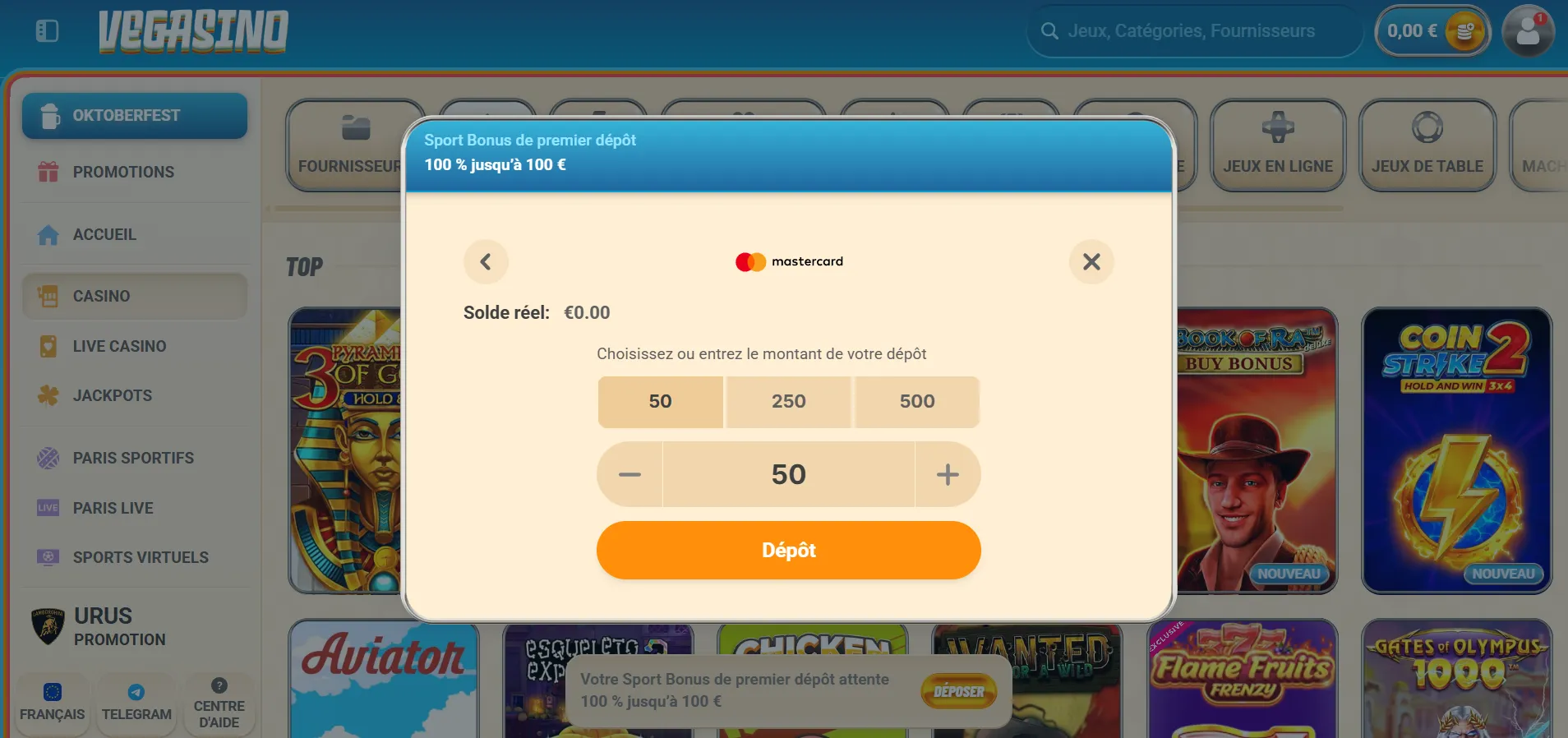 Comment déposer sur Vegasino Casino